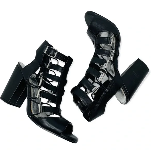 Gianni Bini Gladiator Heels Strappy Sandals Black Leather Women's - Picture 5 of 13